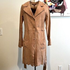 Suede trench coat. Size S. Beautiful eyelets details. Great condition